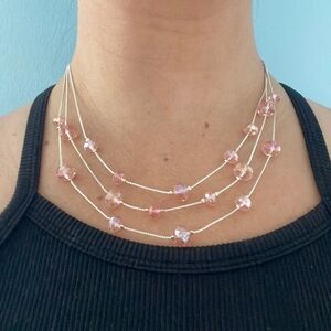 Pink layered necklace and dangle earring set